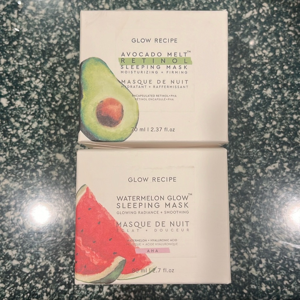 New Glow Recipe Watermelon Sleep Mask and Avocado Retinol Sleep Mask
